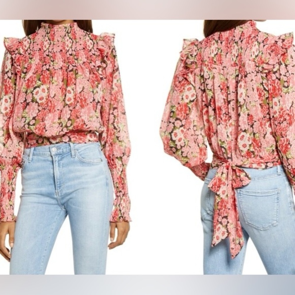 Bardot Remi Floral Long Sleeve Georgette Blouse Small